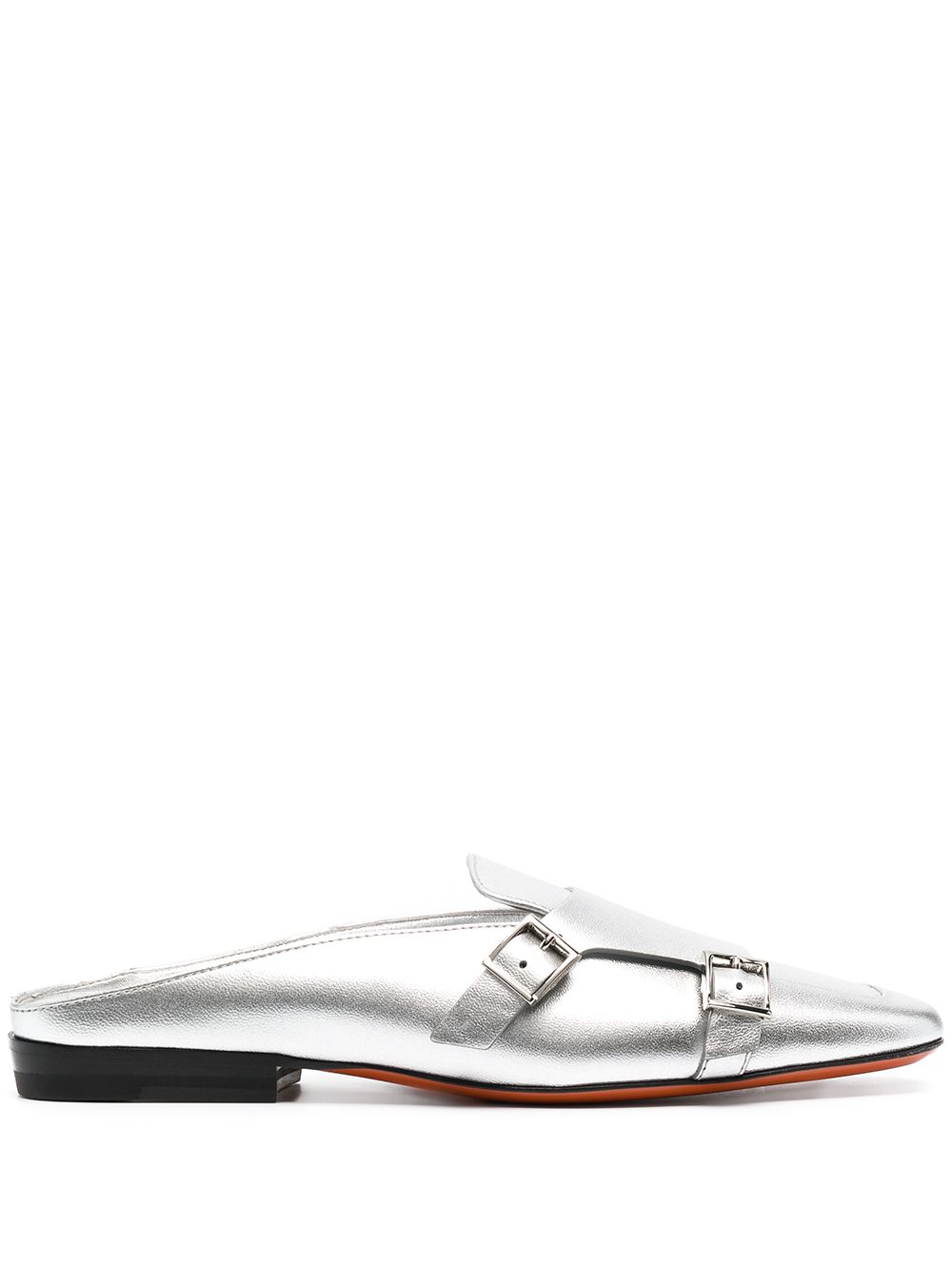 Santoni 金属感皮质穆勒鞋 - 银色