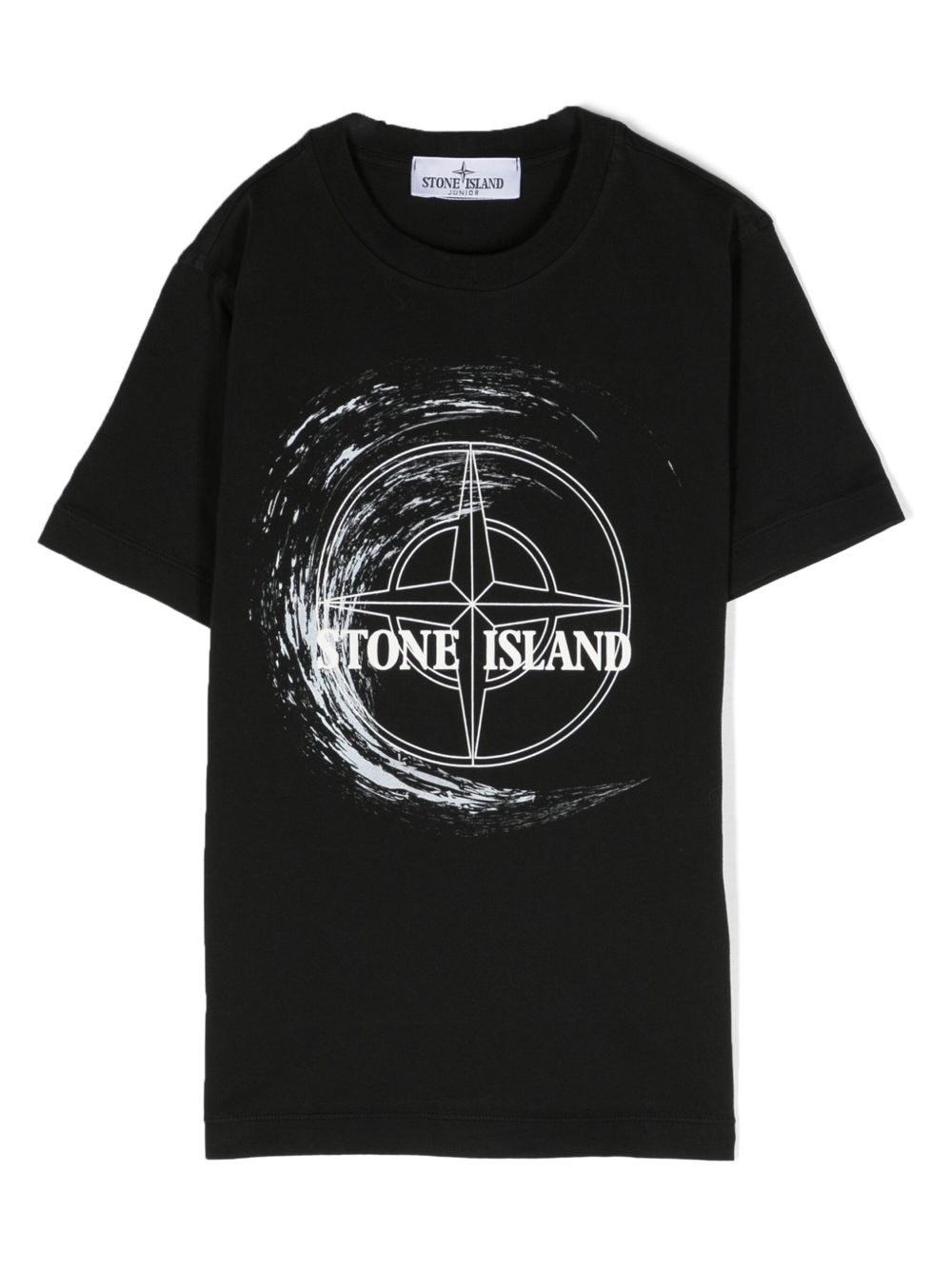 Stone Island Junior logo印花棉T恤 - 黑色