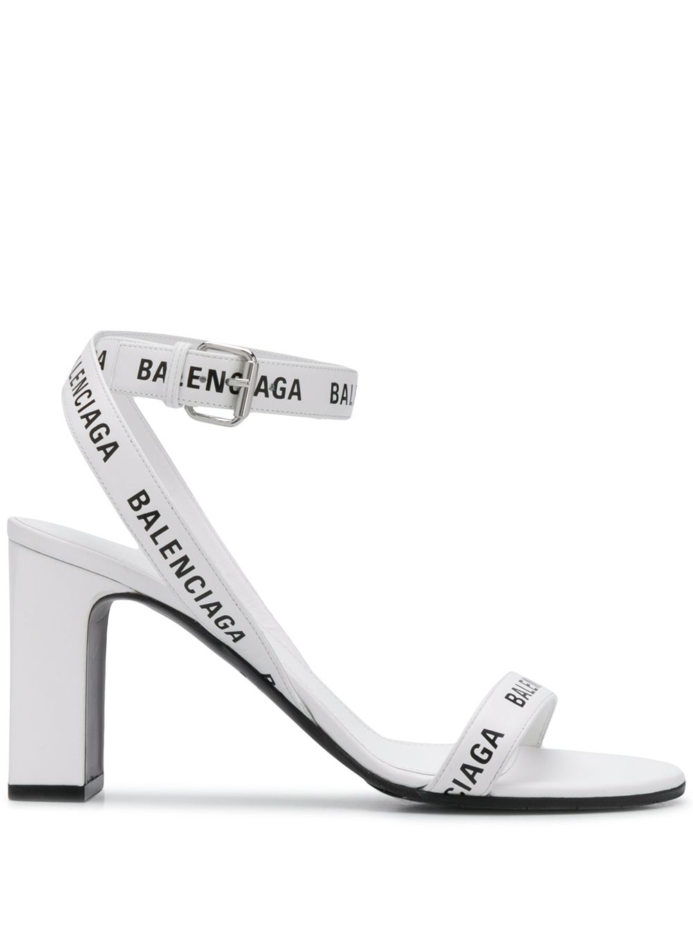 Balenciaga logo带饰粗跟凉鞋 - 白色