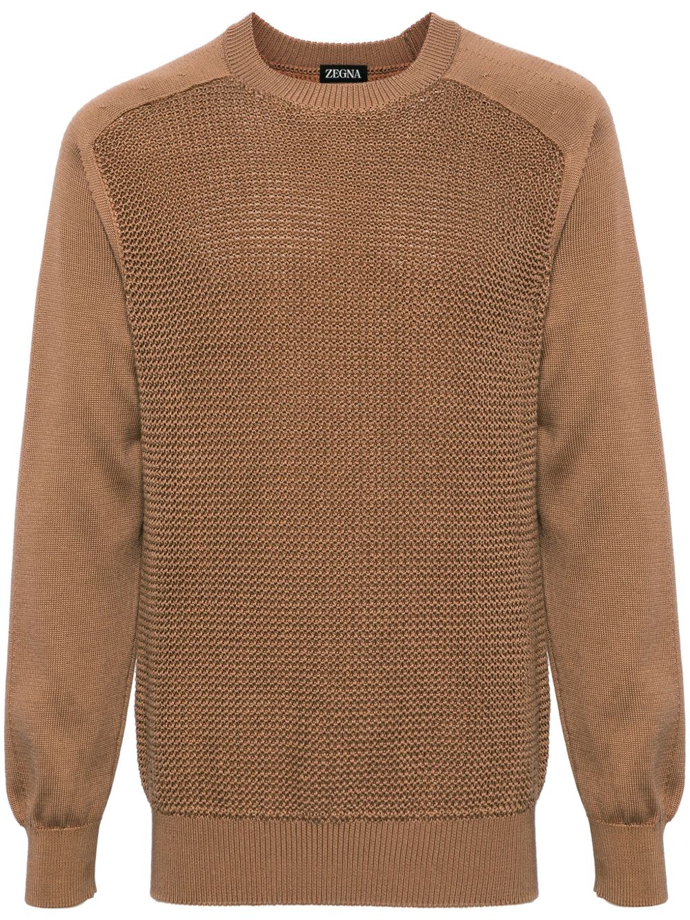 Zegna 蜂巢式针织棉混纺毛衣 - 褐色