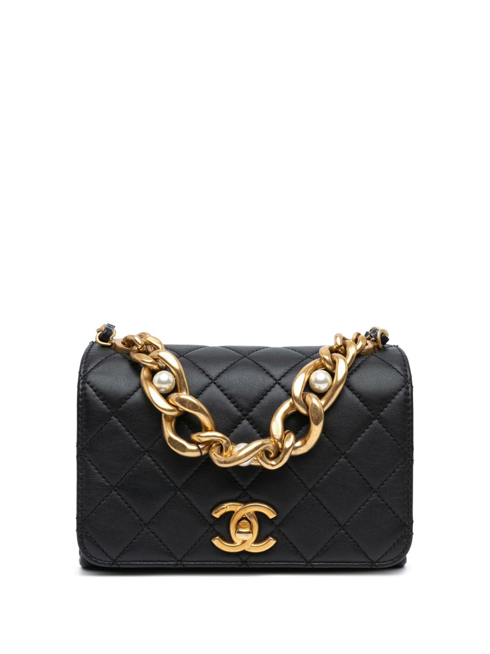 CHANEL Pre-Owned Pearl Jewel Chain Flap satchel 绗缝小牛皮斜挎包（2021-2023年典藏款） - 黑色
