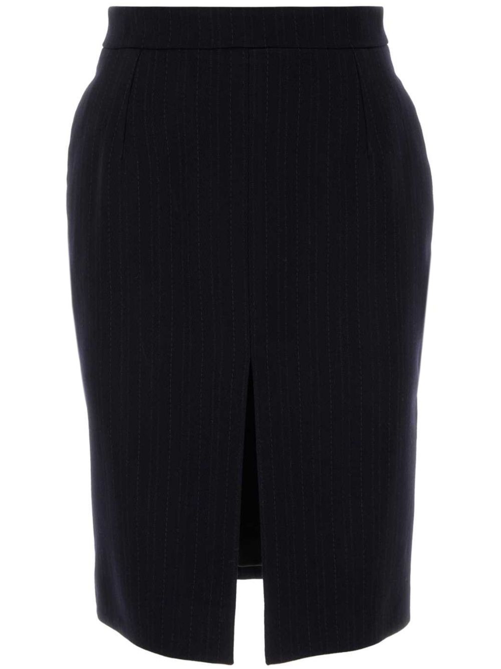 Saint Laurent 条纹羊毛中长半身裙 - 蓝色