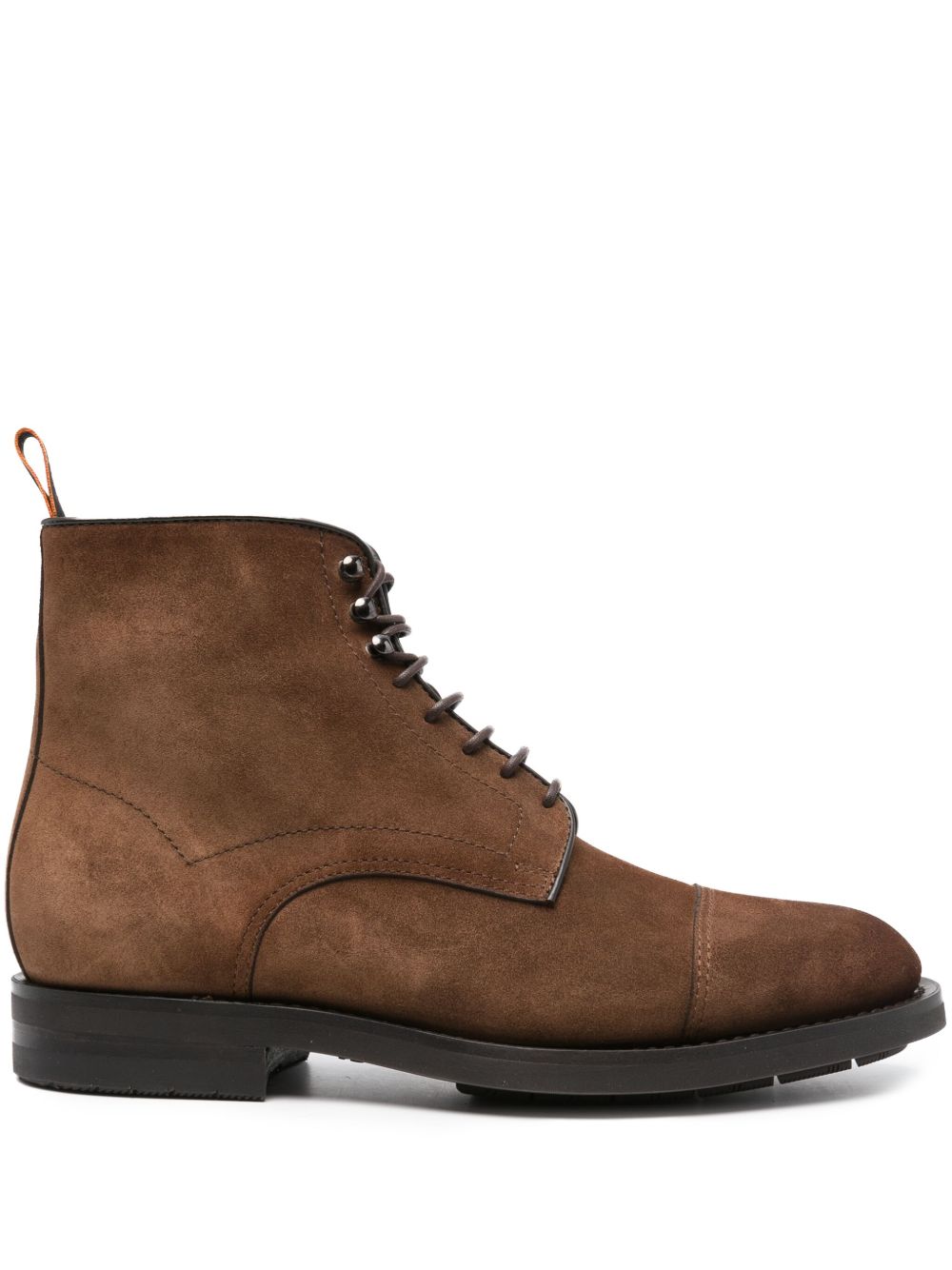Santoni 绒面皮系带短靴 - 褐色