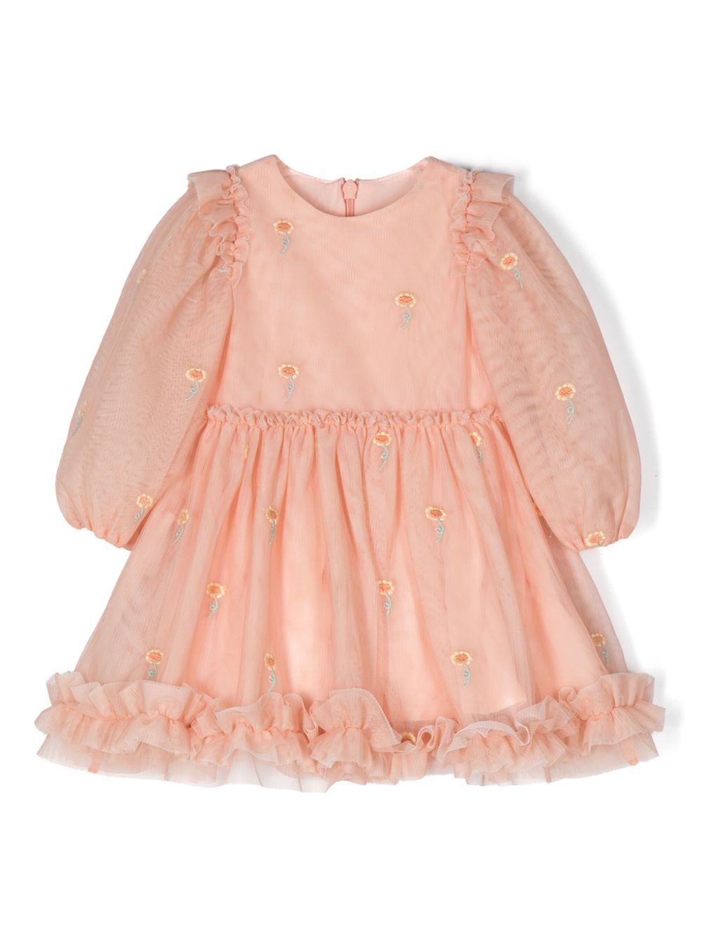 Stella McCartney Kids 花卉刺绣薄纱连衣裙 - 粉色