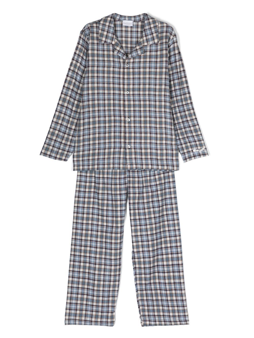 La Perla Kids 格纹印花长袖睡衣 - 蓝色