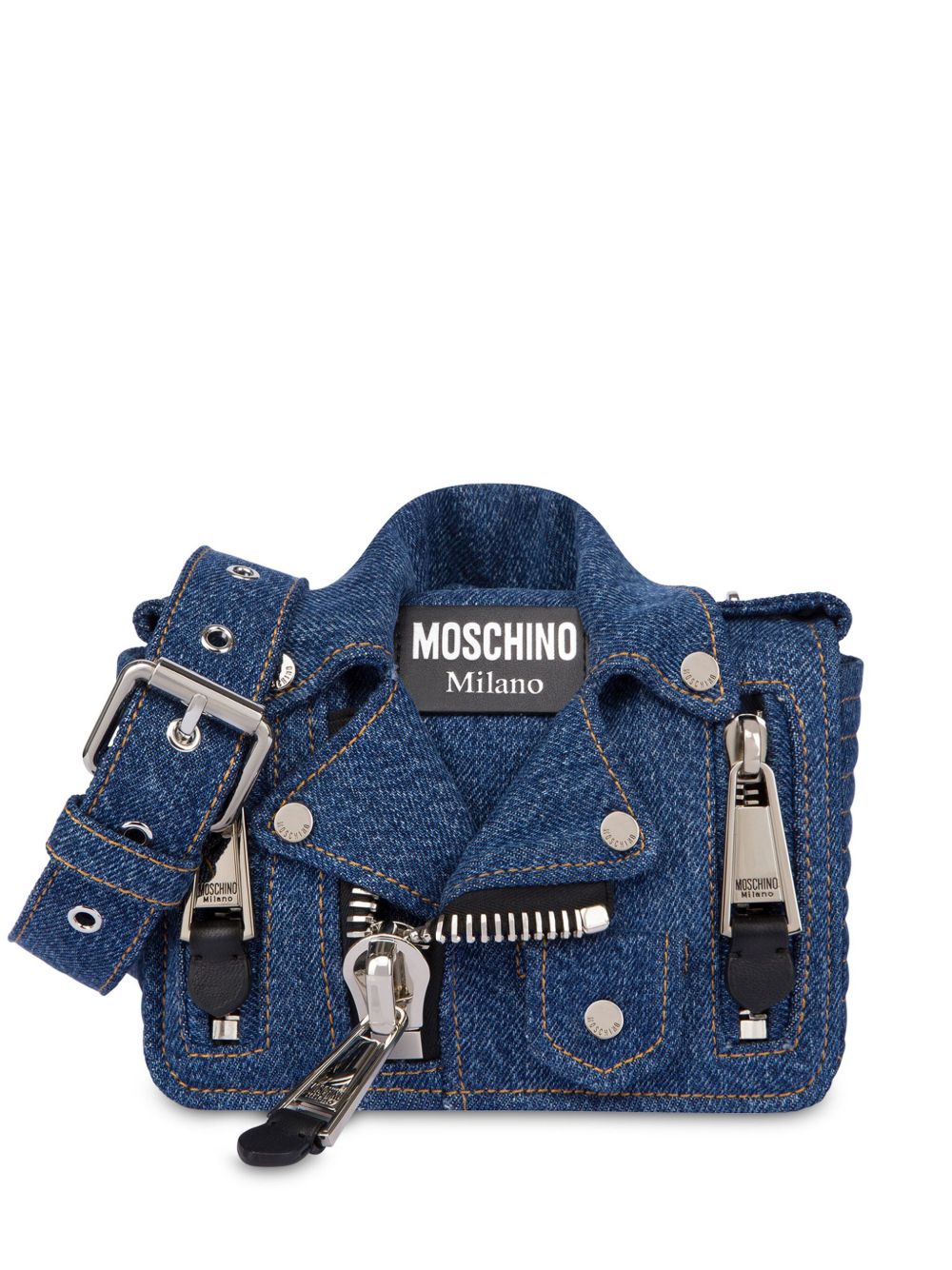 Moschino 机车夹克造型牛仔单肩包 - 蓝色