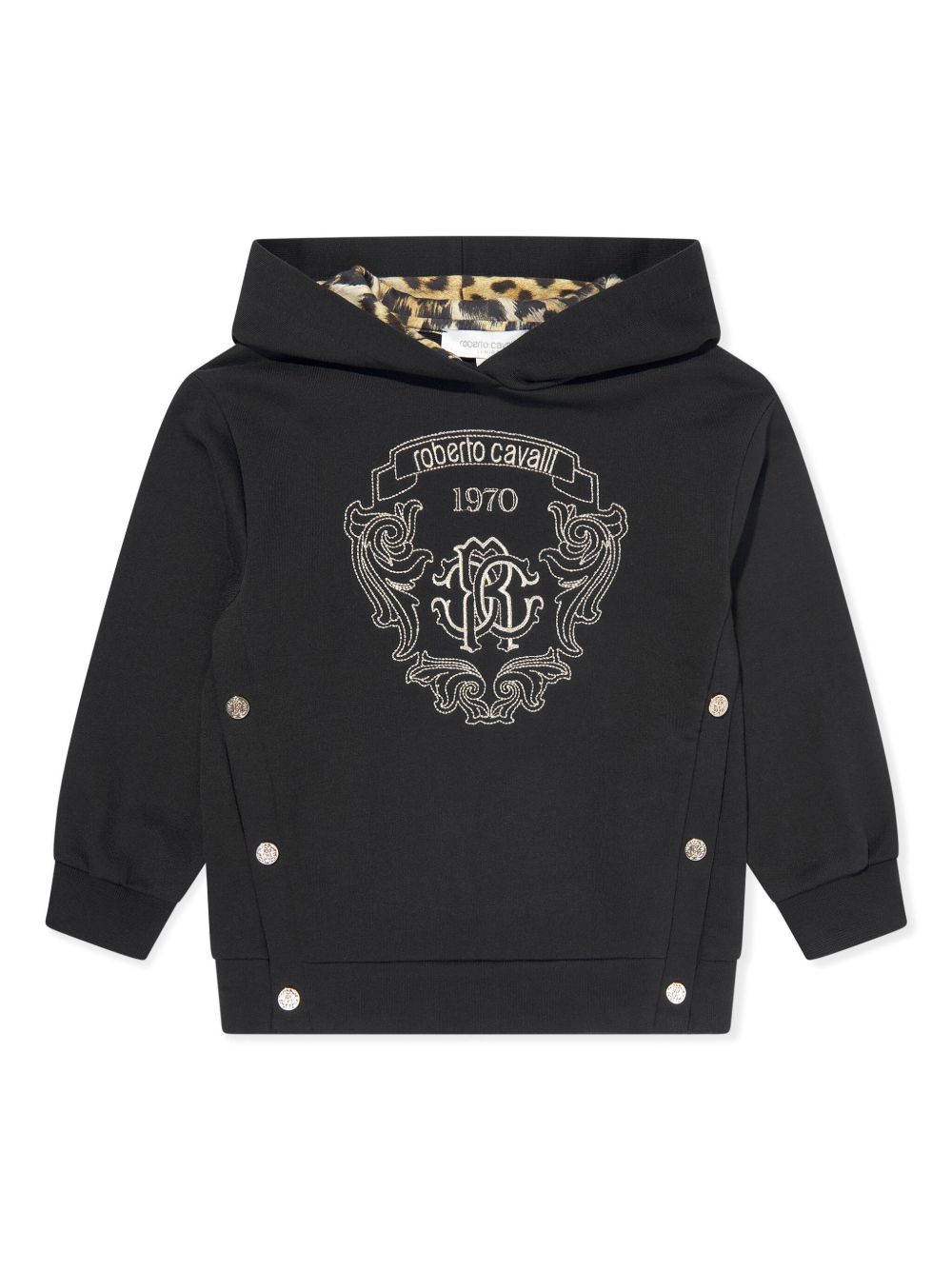 Roberto Cavalli Junior logo刺绣连帽衫 - 黑色