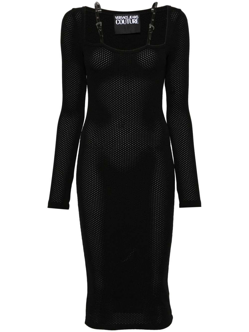 Versace Jeans Couture 巴洛克扣环细节针织中长连衣裙 - 黑色