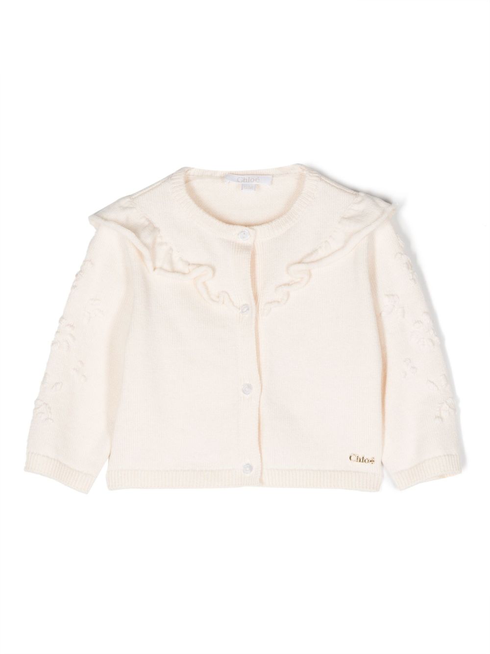 Chloé Kids 围兜领针织开衫 - 中性色