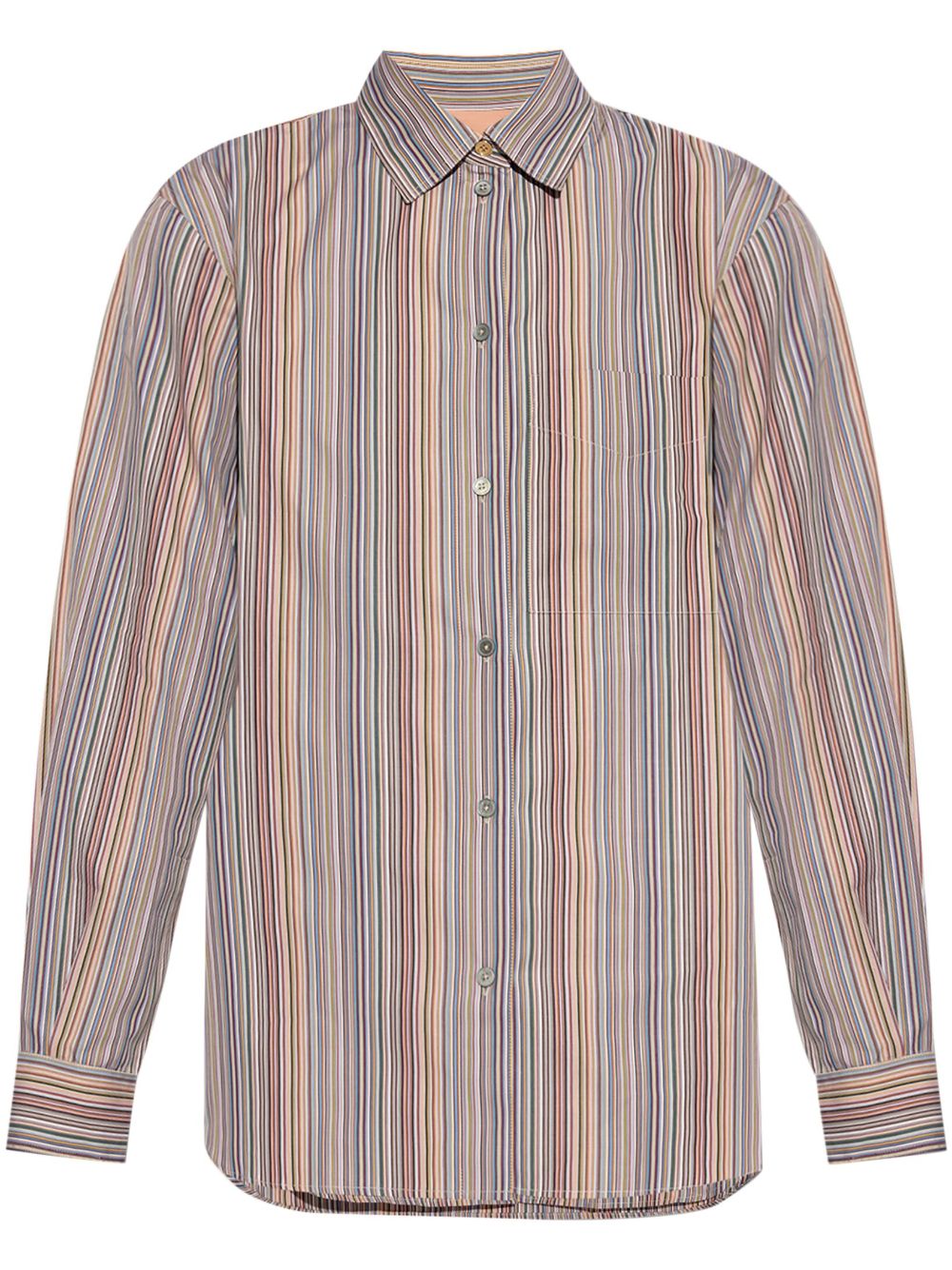 Paul Smith 条纹长袖棉衬衫 - 蓝色