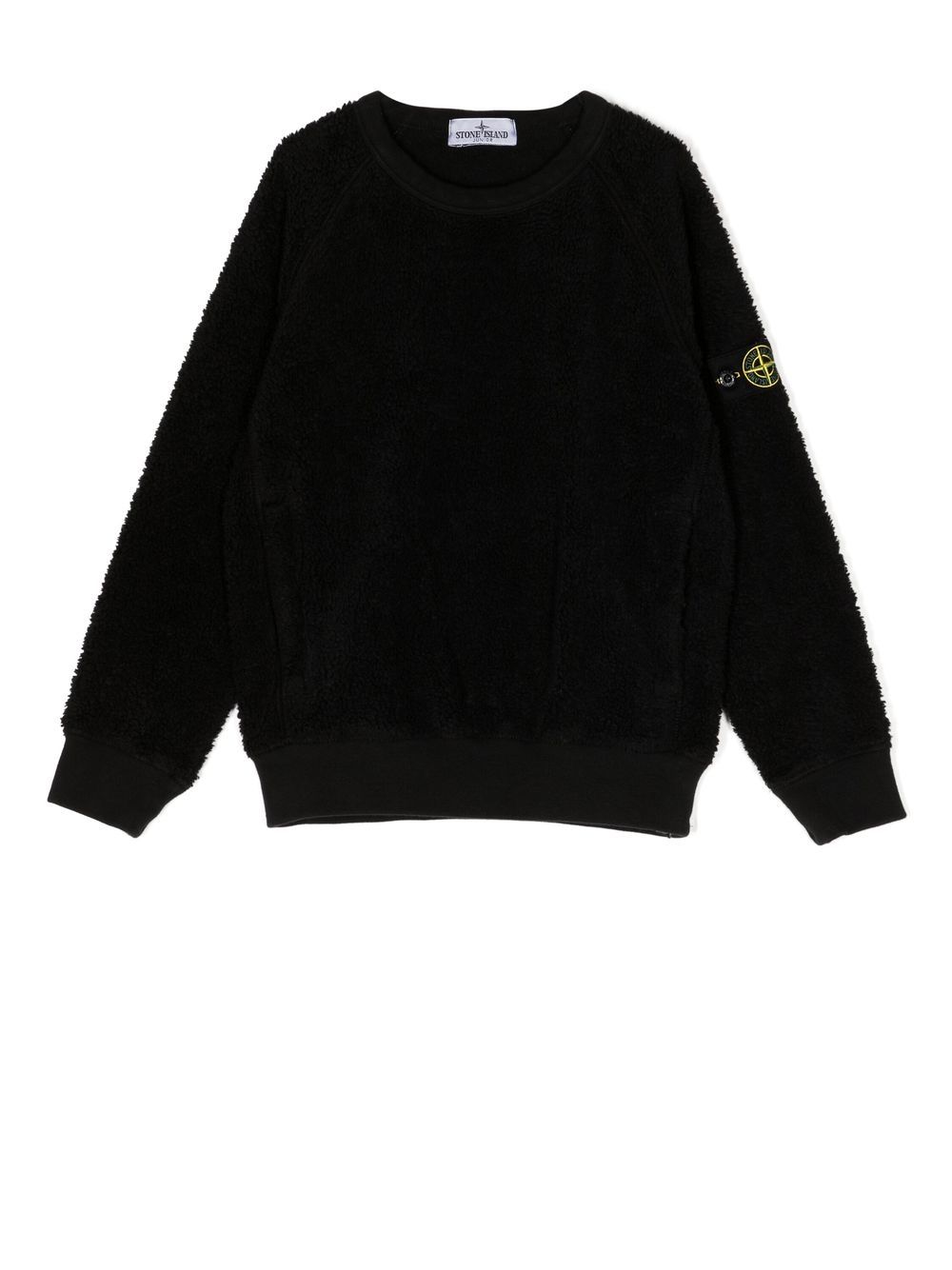 Stone Island Junior 标贴细节抓绒卫衣 - 黑色