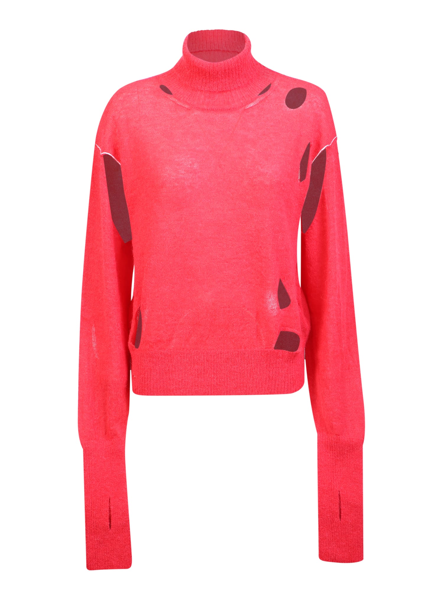MM6 Maison Margiela High Neck Pullover With Worn Effect Red
