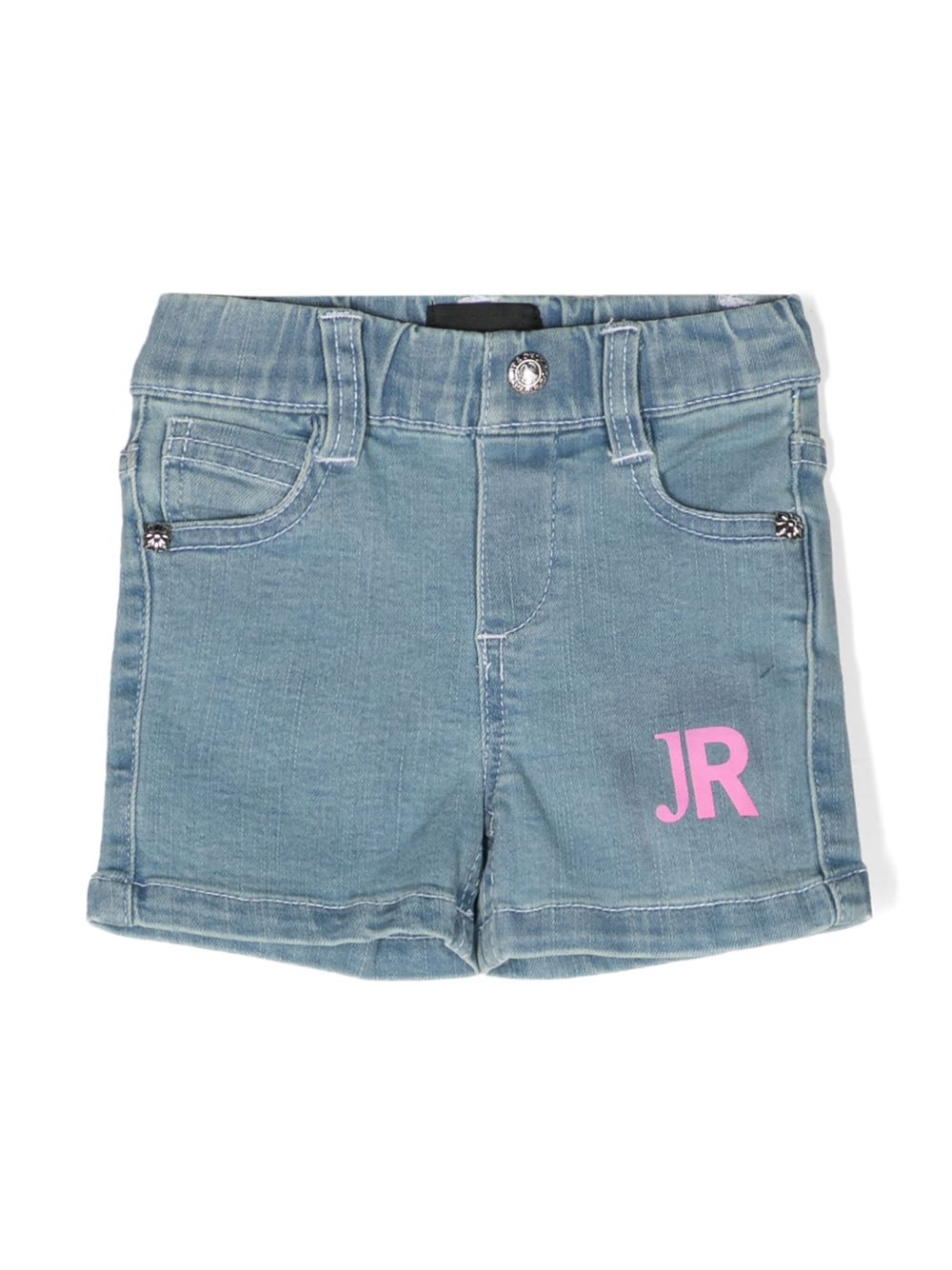 John Richmond Junior logo印花牛仔短裤 - 蓝色