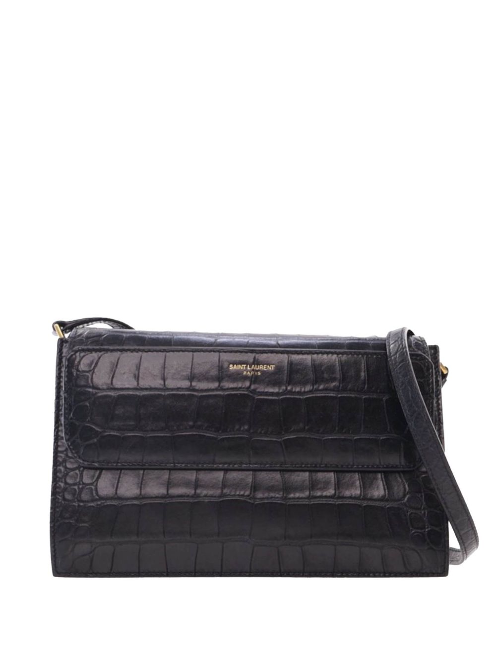 Saint Laurent Pre-Owned Catherine 仿鳄鱼纹压纹小牛皮斜挎包（2018年典藏款） - 黑色