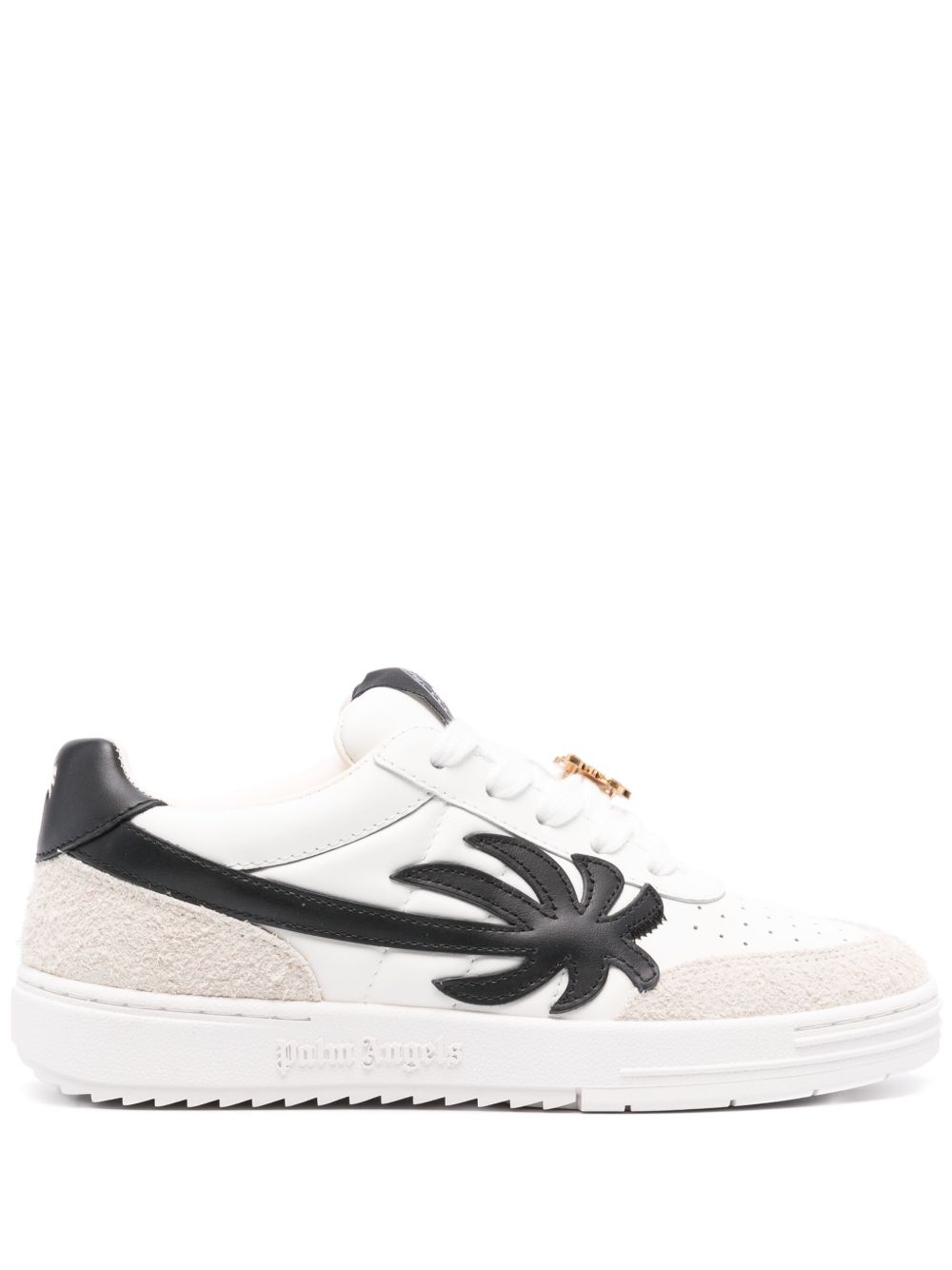 Palm Angels logo贴花皮质运动鞋 - 白色