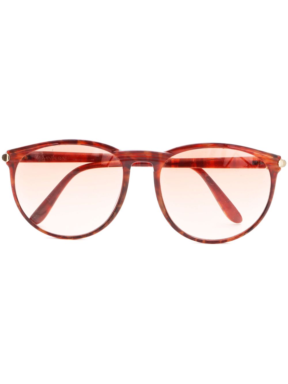 Saint Laurent Pre-Owned 玳瑁纹圆形镜框太阳眼镜 - 褐色