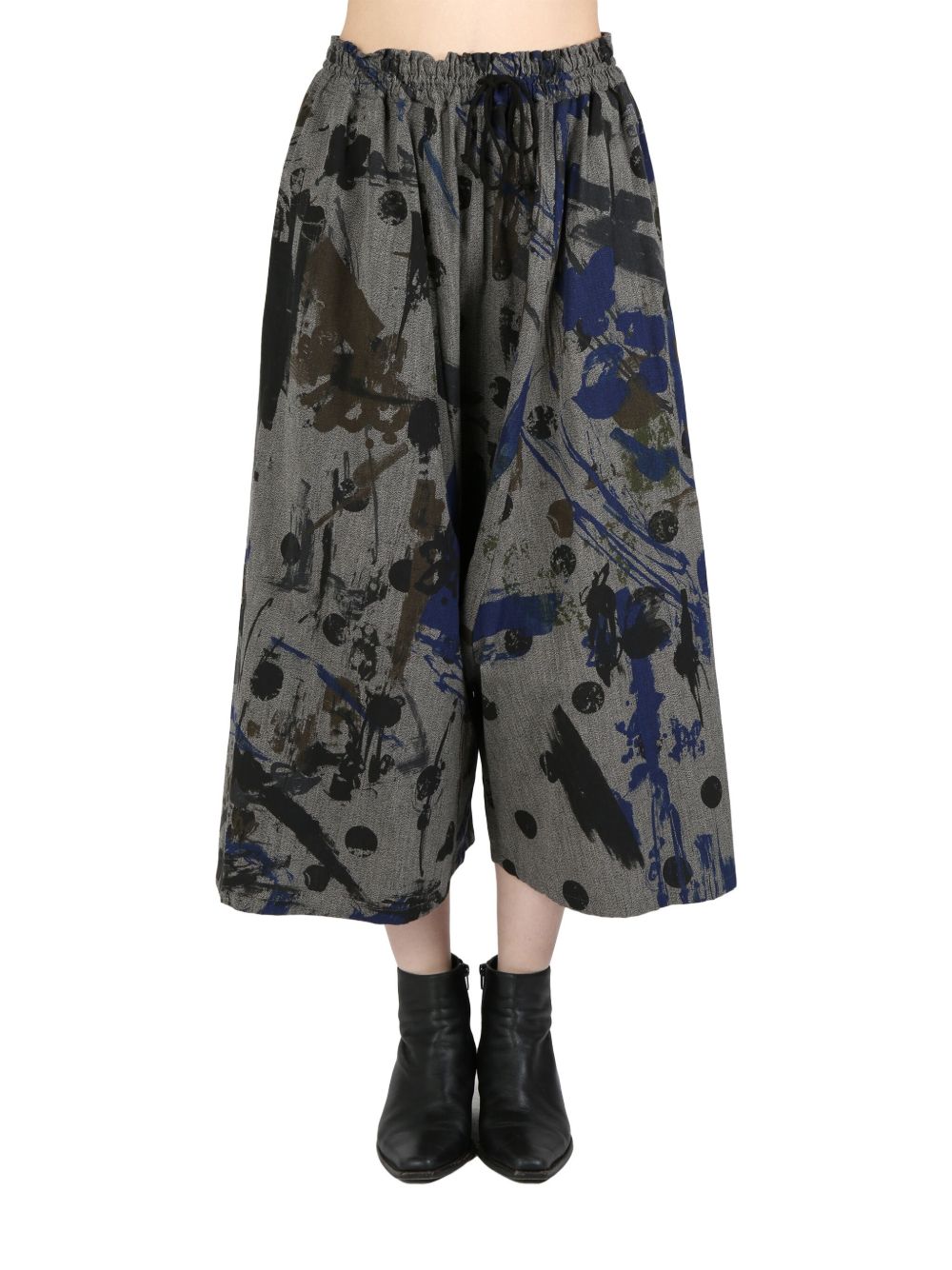 Y's abstract-print cropped trousers - 蓝色