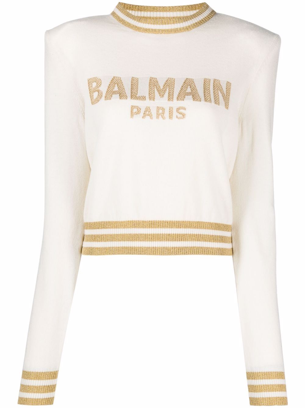 Balmain logo嵌花短款毛衣 - 中性色