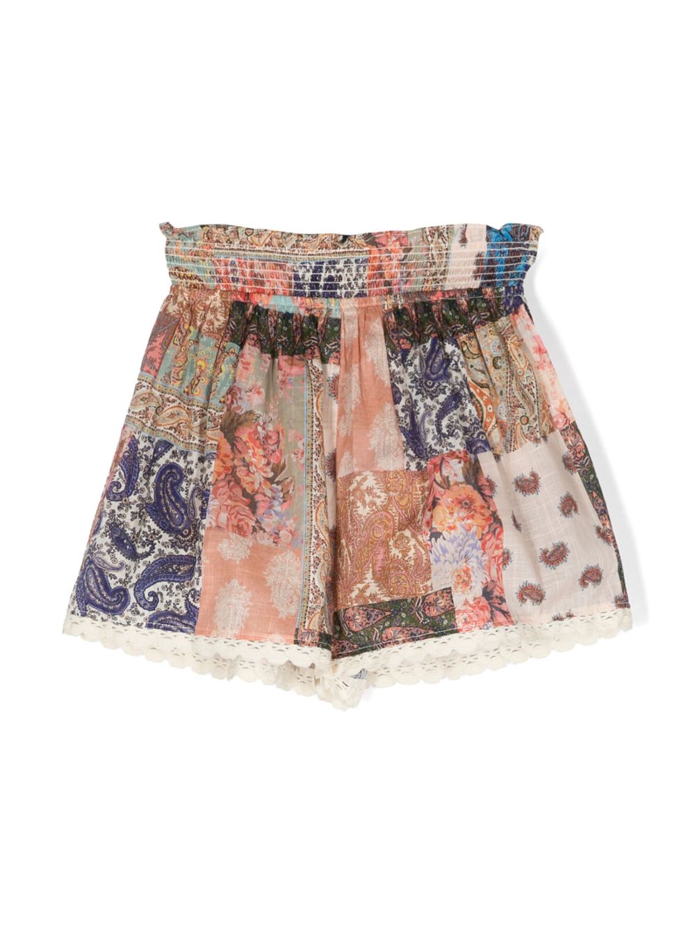 ZIMMERMANN Kids 佩斯理拼贴棉短裤 - 粉色