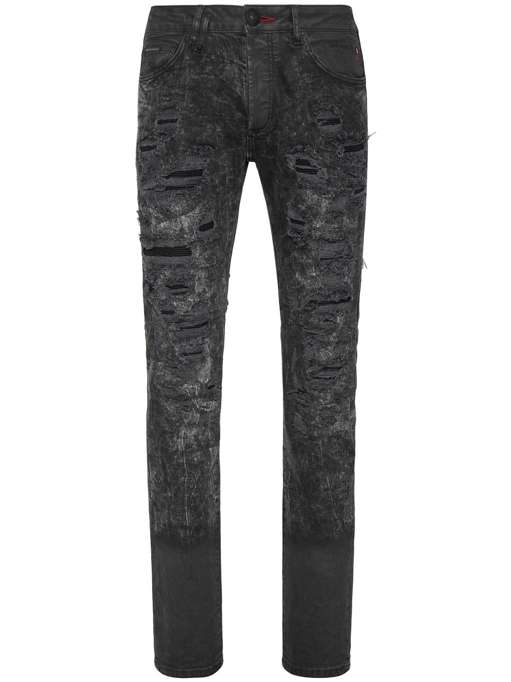 Philipp Plein 仿旧中腰牛仔裤 - 黑色