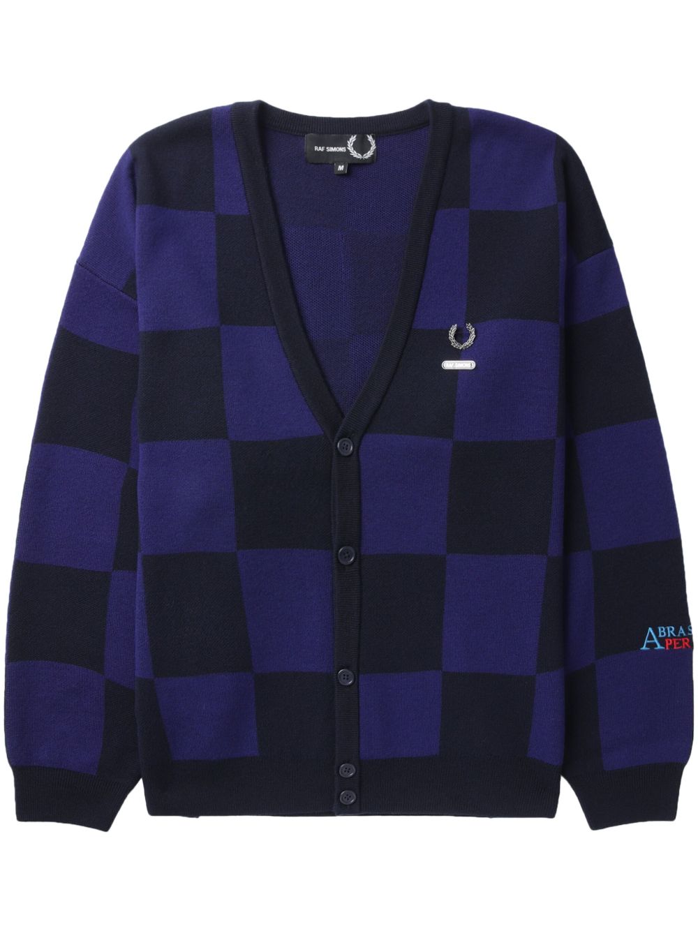 Fred Perry x Raf Simons logo贴花格纹棉质开衫 - 蓝色