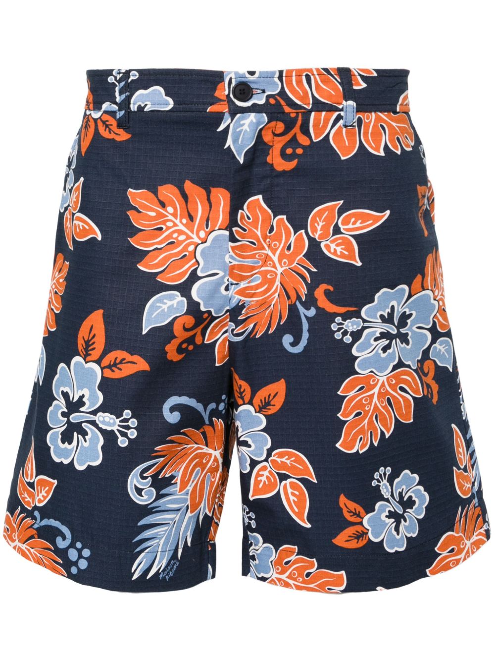Maison Kitsuné 花卉印花防撕裂方格布短裤 - 蓝色