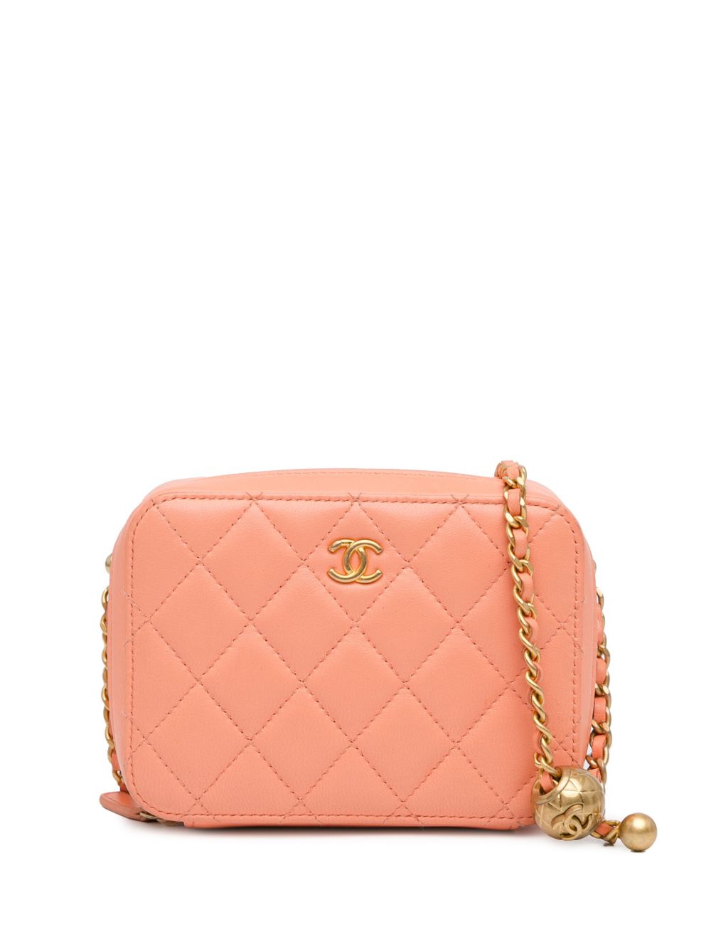 CHANEL Pre-Owned CC Quilted Pearl Crush Camera 小羊皮斜挎包（2021-2023年典藏款） - 橘色