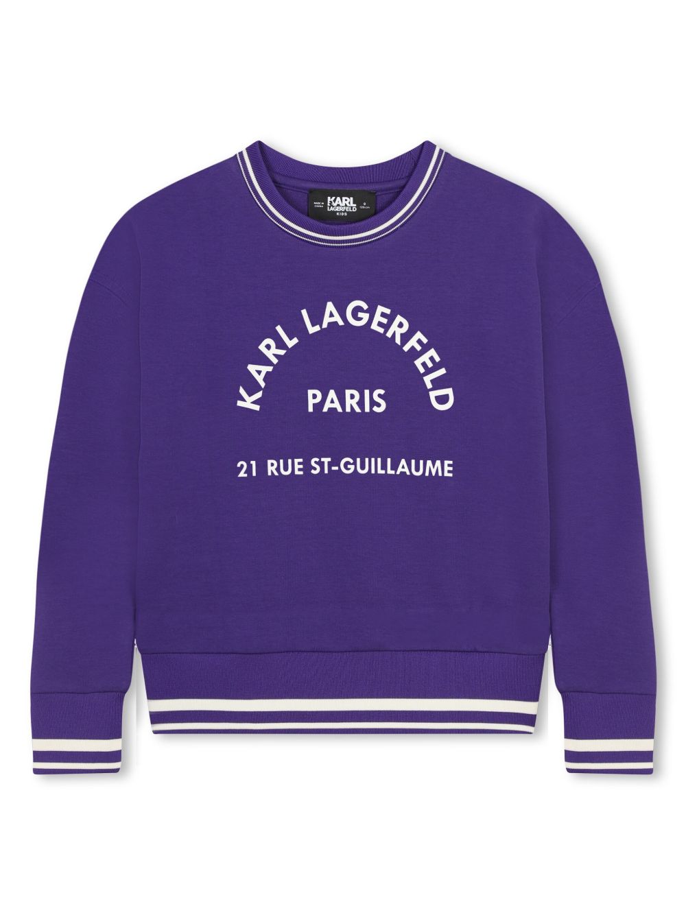 Karl Lagerfeld Kids 条纹边饰logo印花卫衣 - 紫色