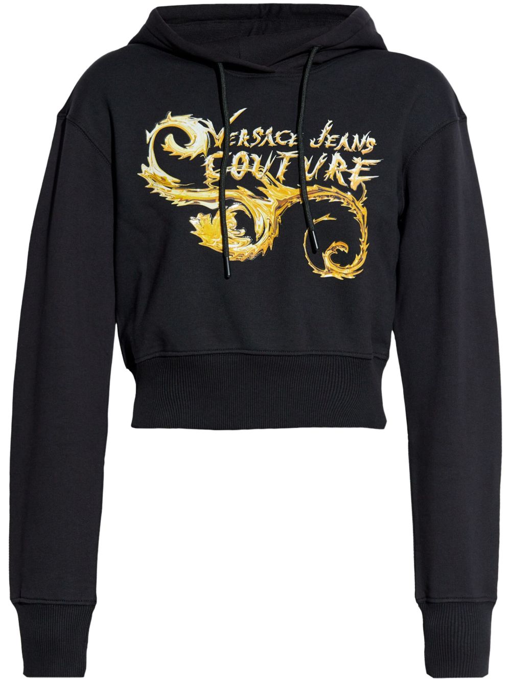 Versace Jeans Couture logo印花棉连帽衫 - 黑色