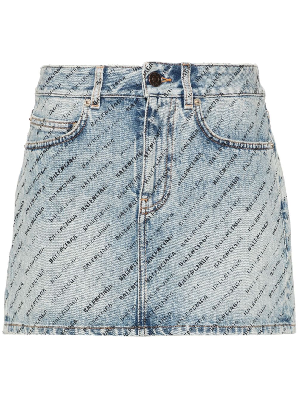 Balenciaga logo印花迷你牛仔半身裙 - 蓝色