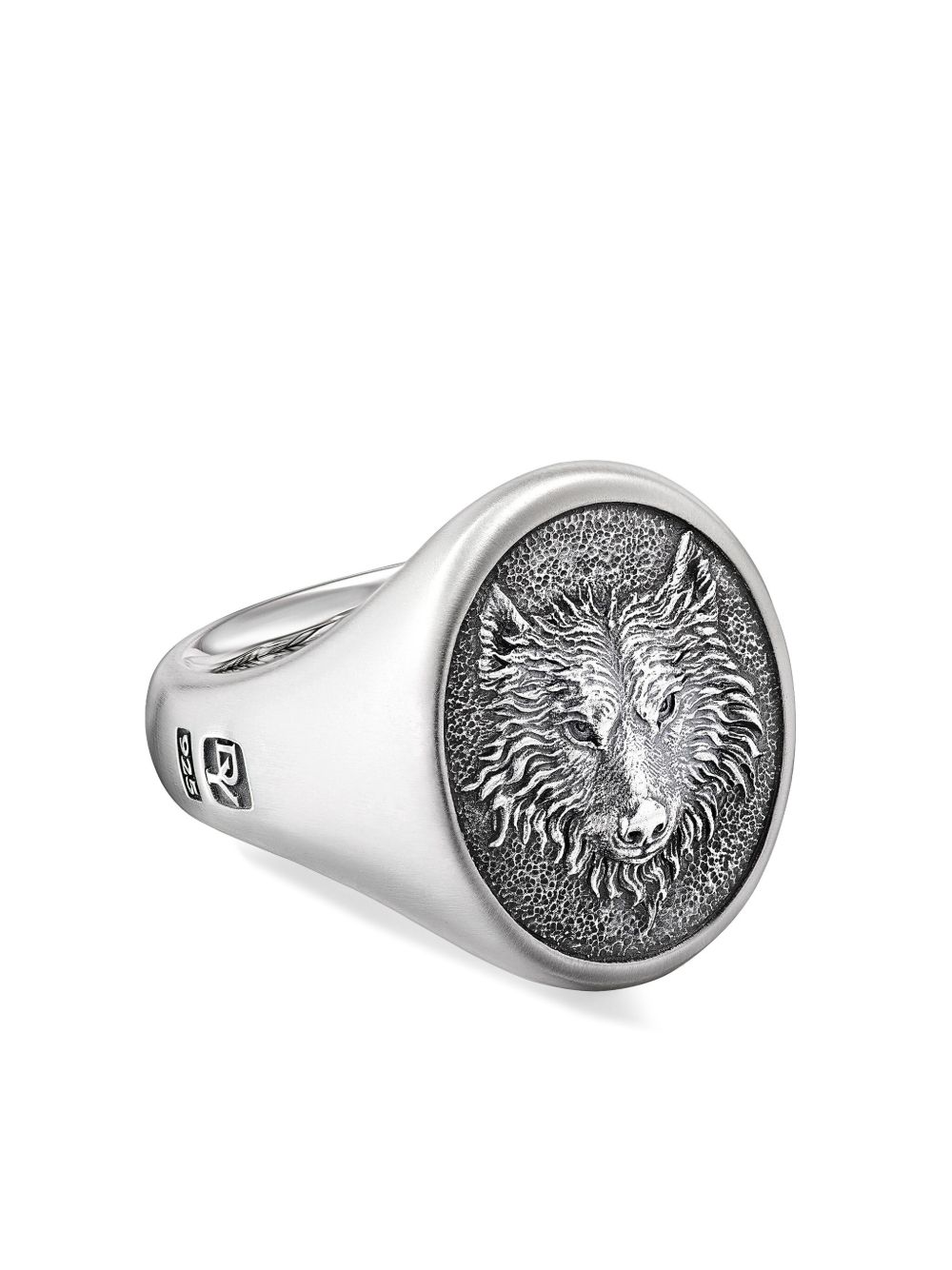 David Yurman 纯银 Petrvs Wolf 图章戒指 - 银色
