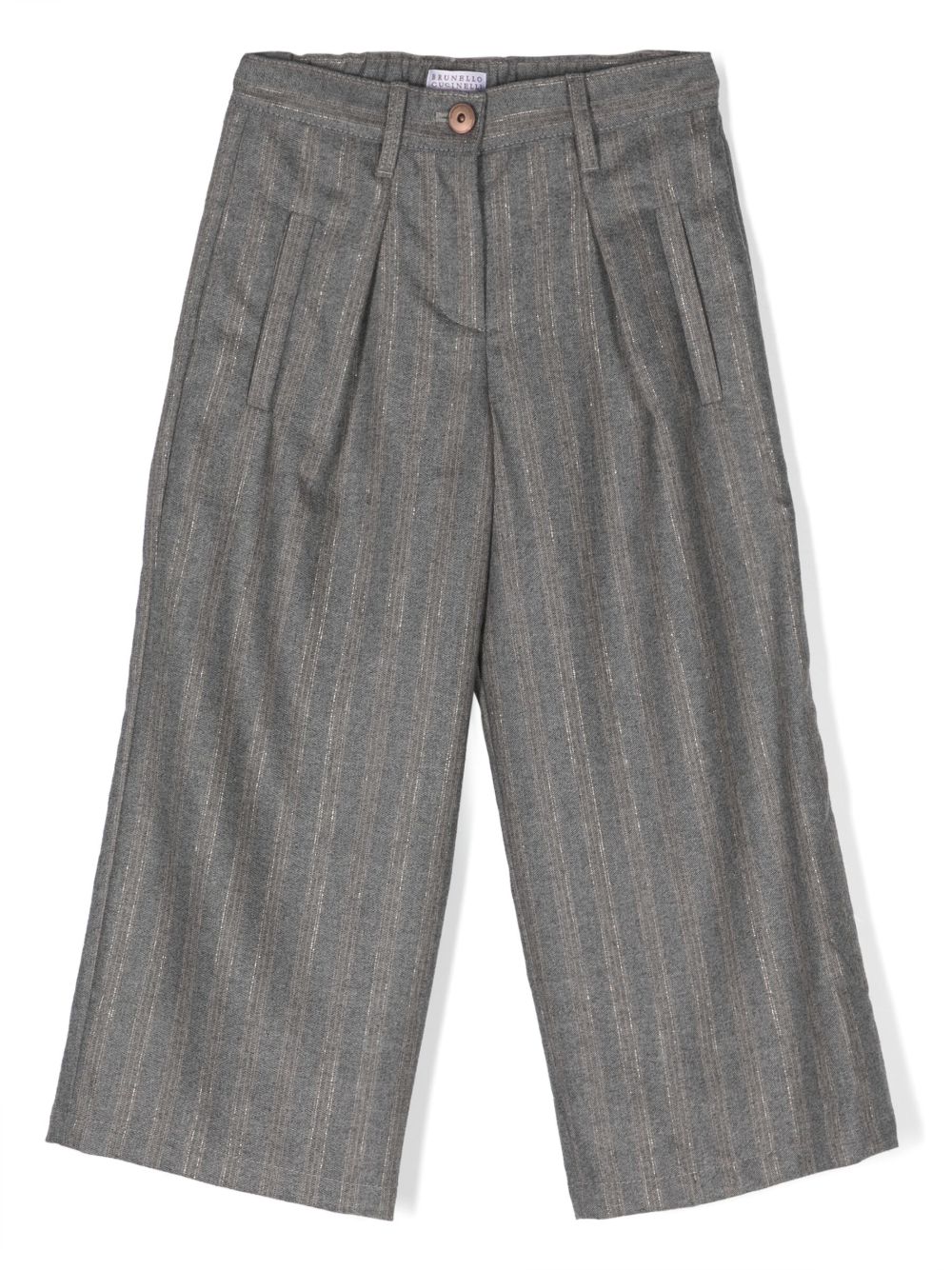 Brunello Cucinelli Kids 条纹直筒裤 - 灰色