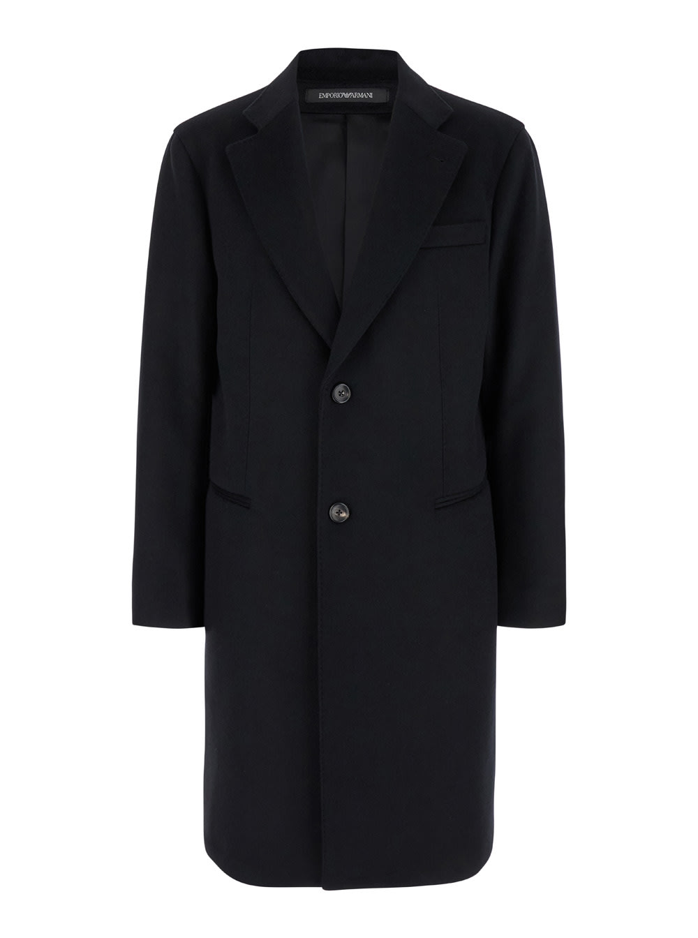Emporio Armani Black Single-breasted Coat With Notched Revers In Wool Man