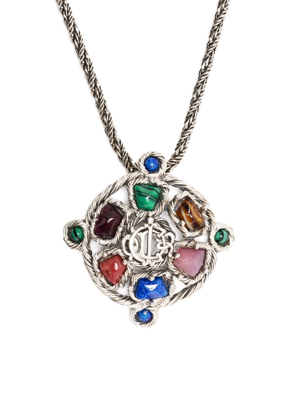 Christian Dior Pre-Owned 宝石缀饰吊饰项链（1980年代典藏款） - 银色