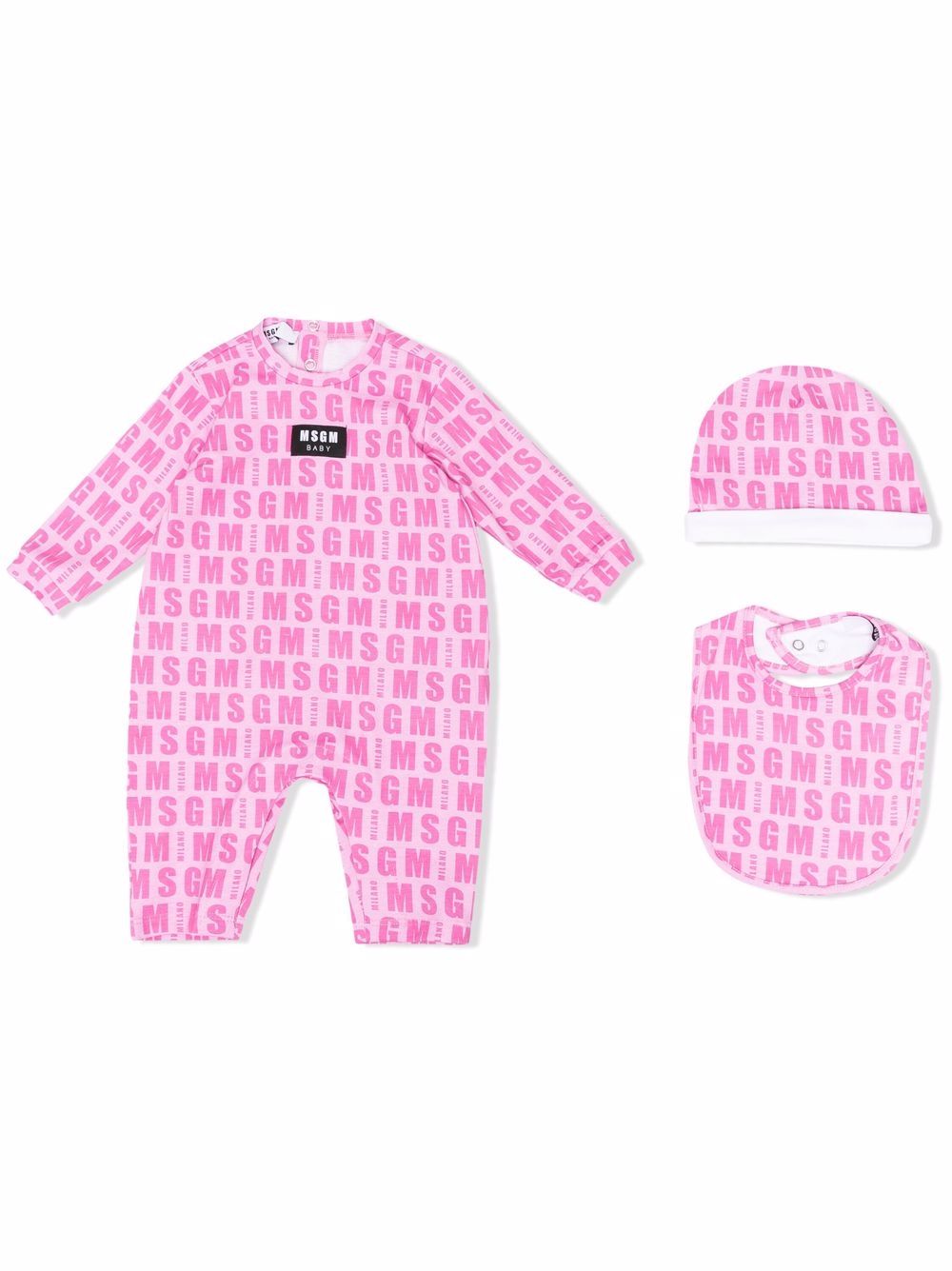 MSGM Kids logo印花长袖连体衣 - 粉色