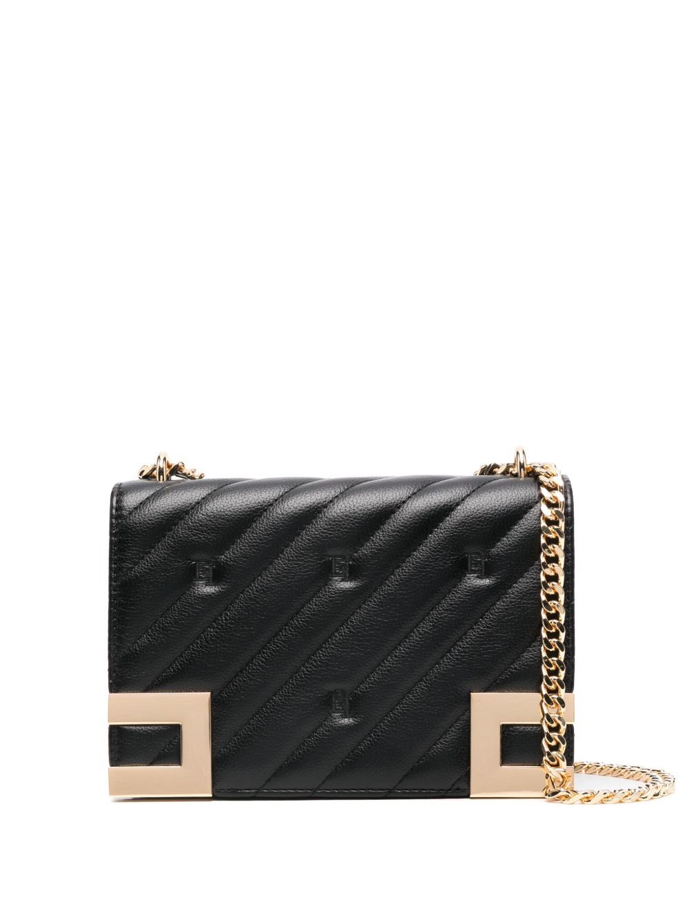 Elisabetta Franchi logo刺绣绗缝斜挎包 - 黑色