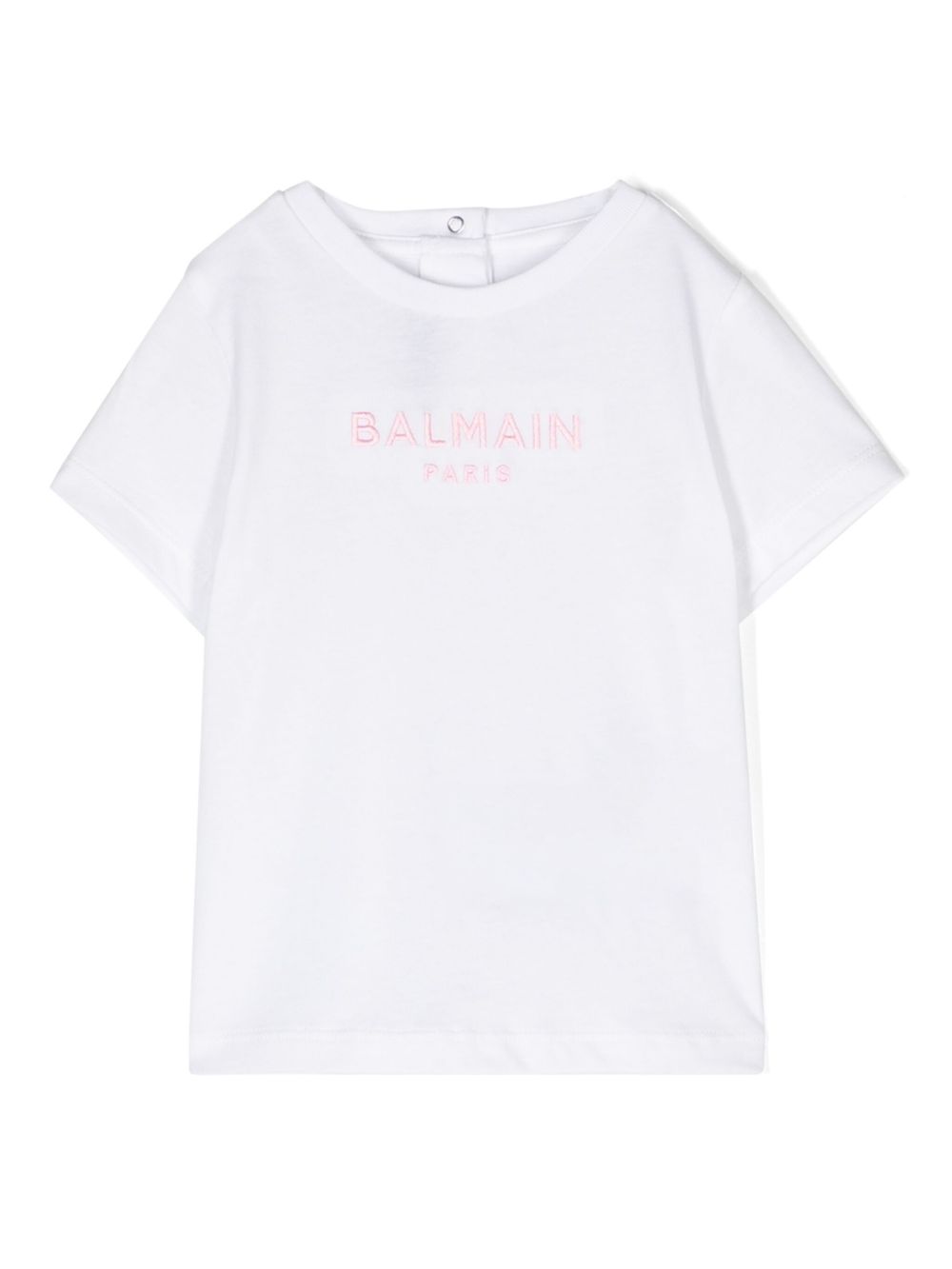 Balmain Kids logo刺绣棉T恤 - 白色
