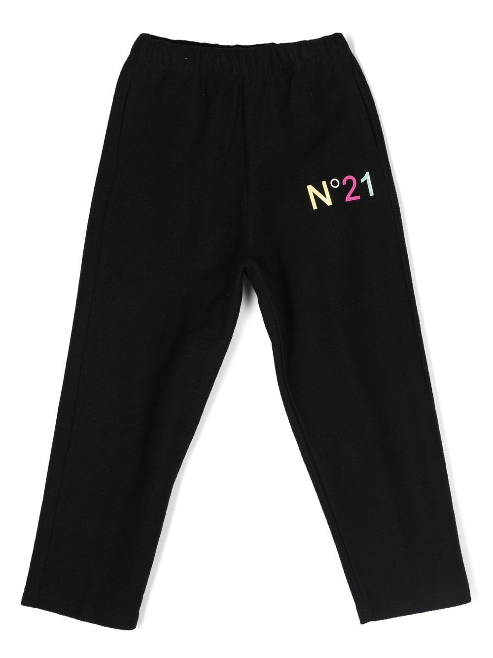 Nº21 Kids logo印花裤脚长裤 - 黑色