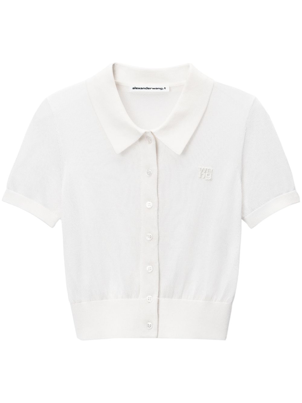 Alexander Wang logo刺绣polo领开衫 - 白色