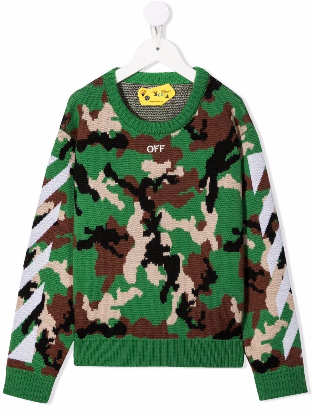 Off-White Kids 迷彩图案毛衣 - 绿色