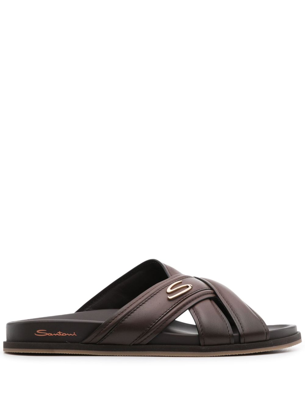 Santoni 交叉带皮质凉鞋 - 褐色