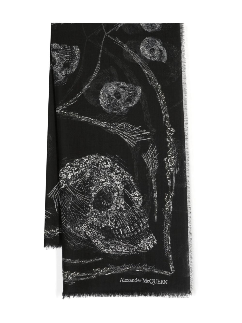Alexander McQueen Crystal Skull 磨损边围巾 - 黑色