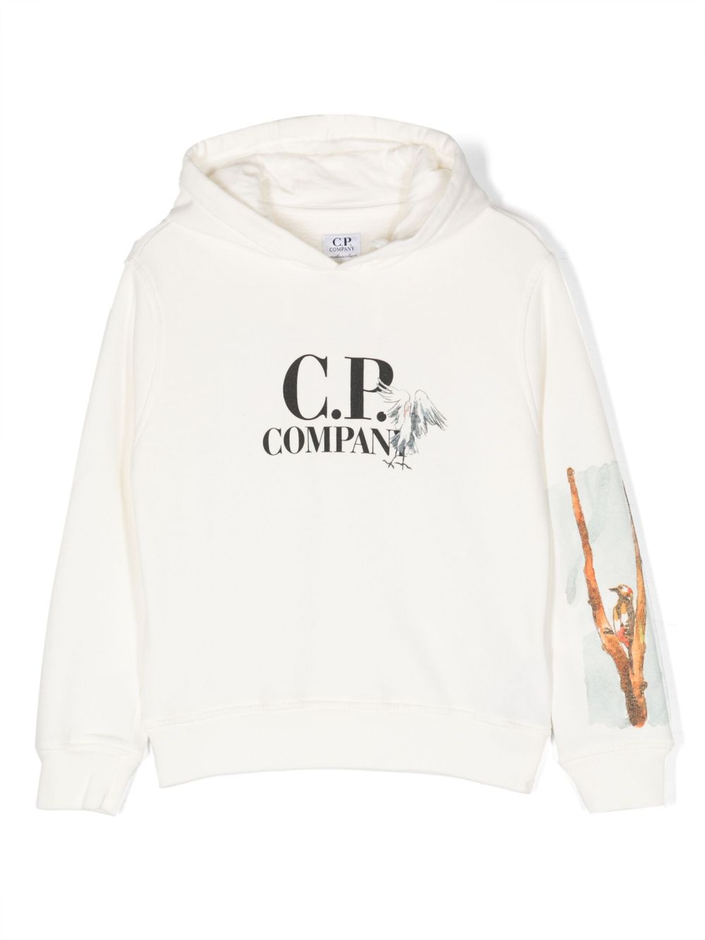 C.P. Company Kids logo印花棉连帽衫 - 白色