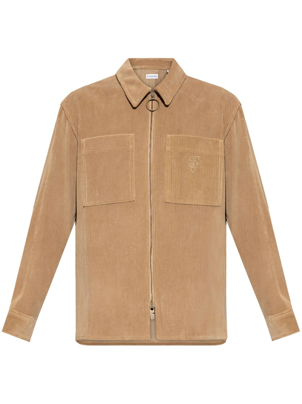 Burberry logo刺绣灯芯绒衬衫式夹克 - 褐色