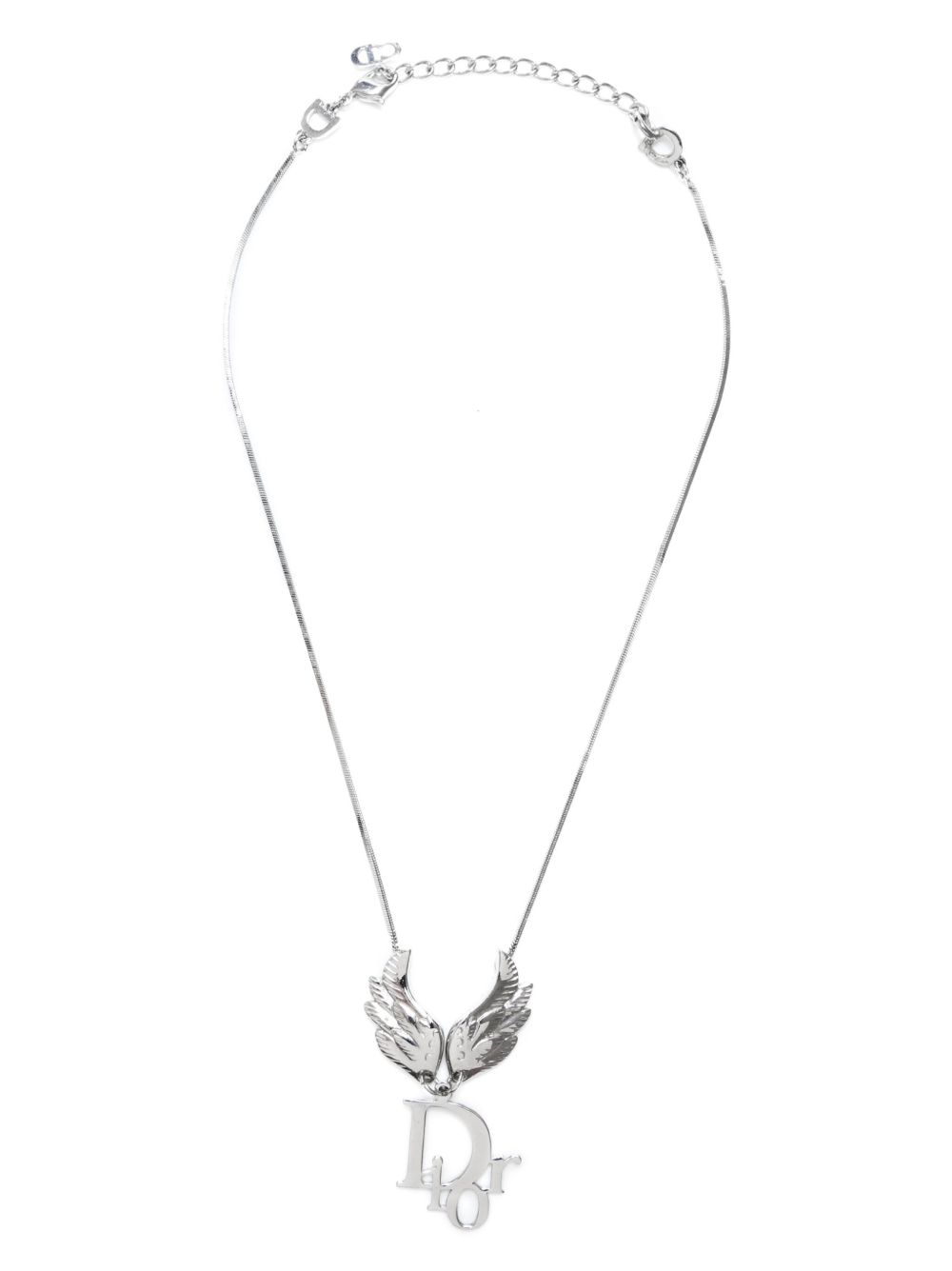Christian Dior Pre-Owned Angel logo吊饰项链 - 银色