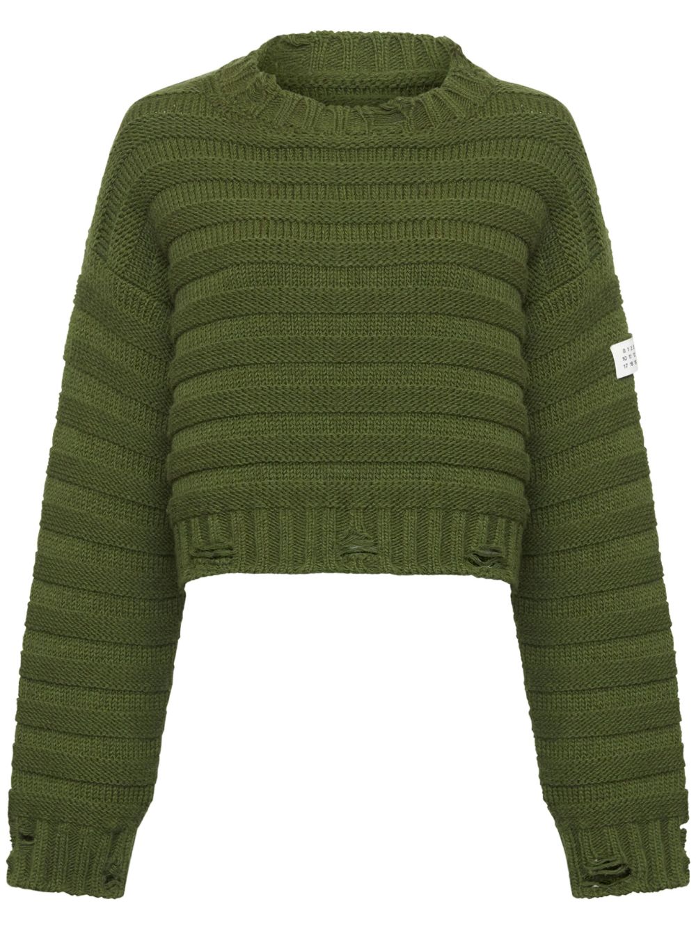 MM6 Maison Margiela logo贴花仿旧效果毛衣 - 绿色