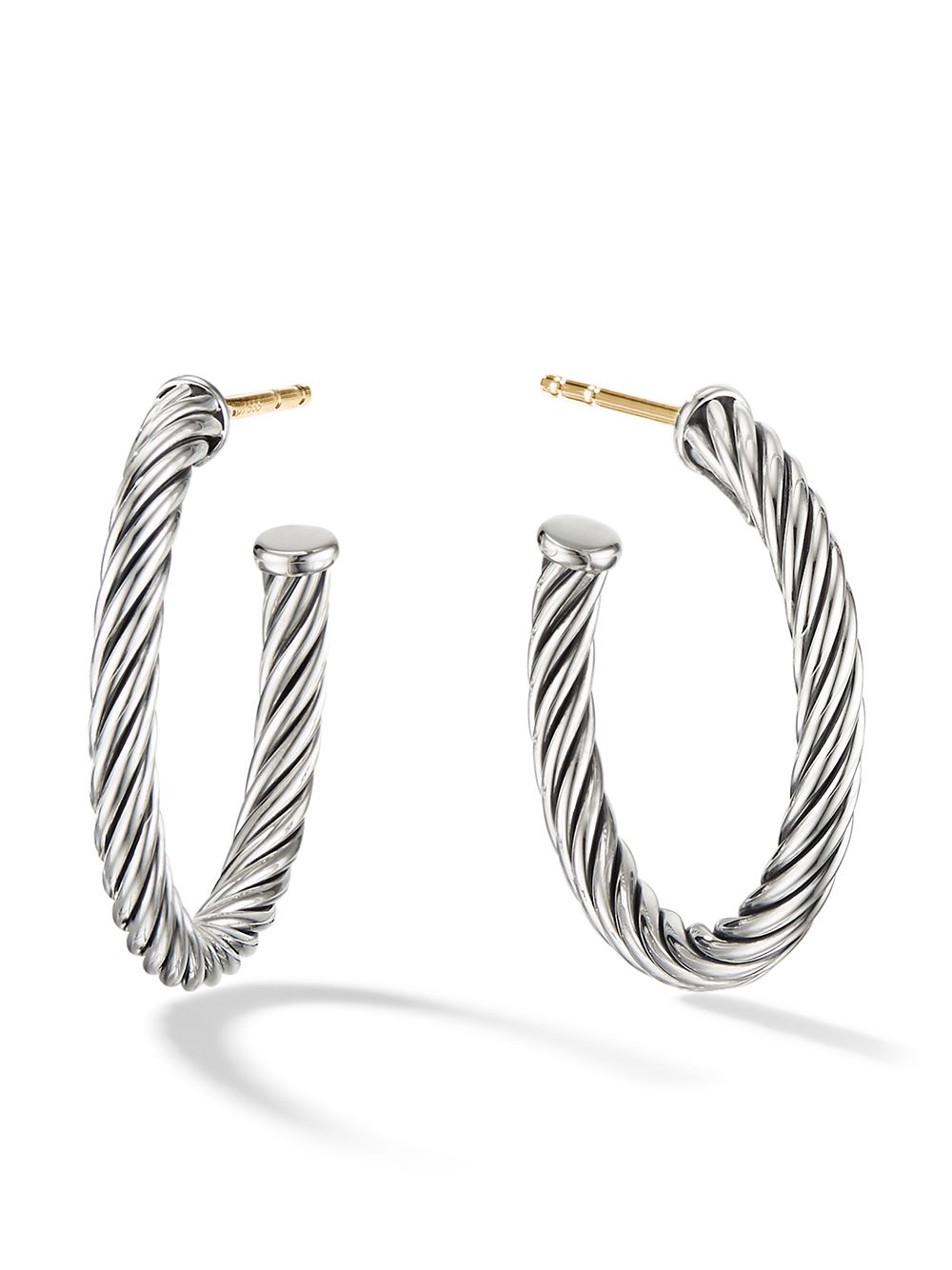 David Yurman 纯银 Cable 圈形耳环 - 银色