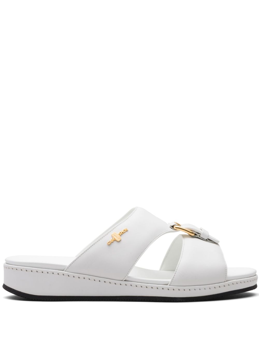 Car Shoe 扣环缀饰平底凉鞋 - 白色