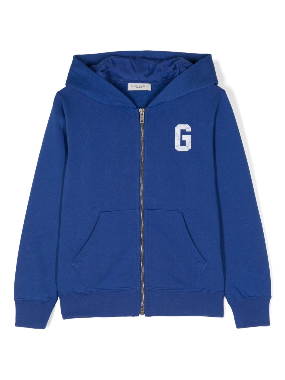 Golden Goose Kids logo印花拉链连帽衫 - 蓝色