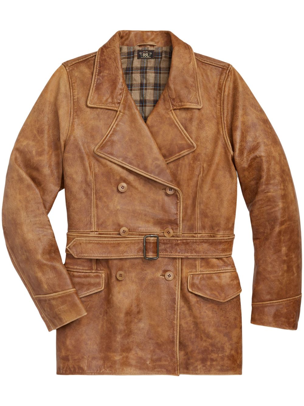 Ralph Lauren RRL 格纹衬里皮夹克 - 中性色